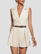 Sleeveless Jumpsuit Lapel Collar Belt Bubiana