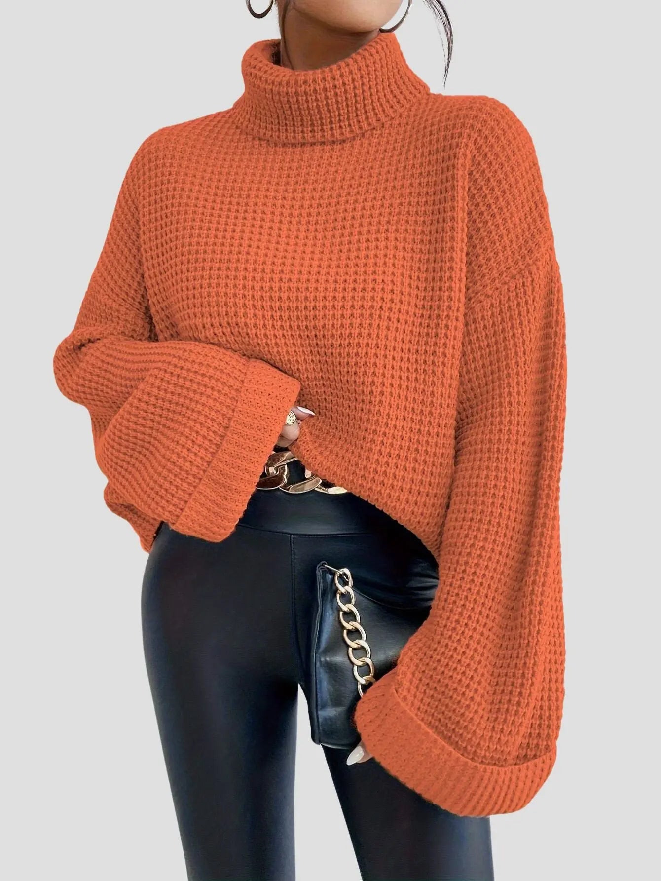High-Neck Waffle Sweater Relaxed Fit Bubiana