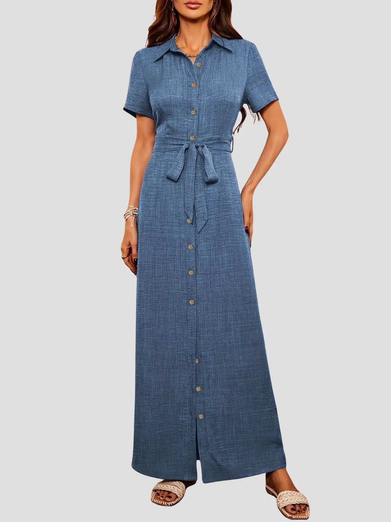 Short Sleeve Maxi Dress with Belt Bubiana