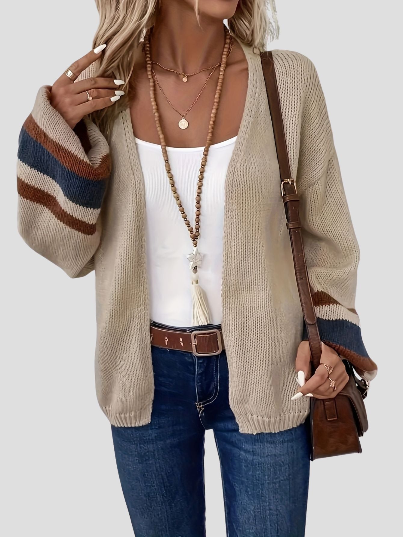 Retro Color-Block Cardigan Open Front Bubiana