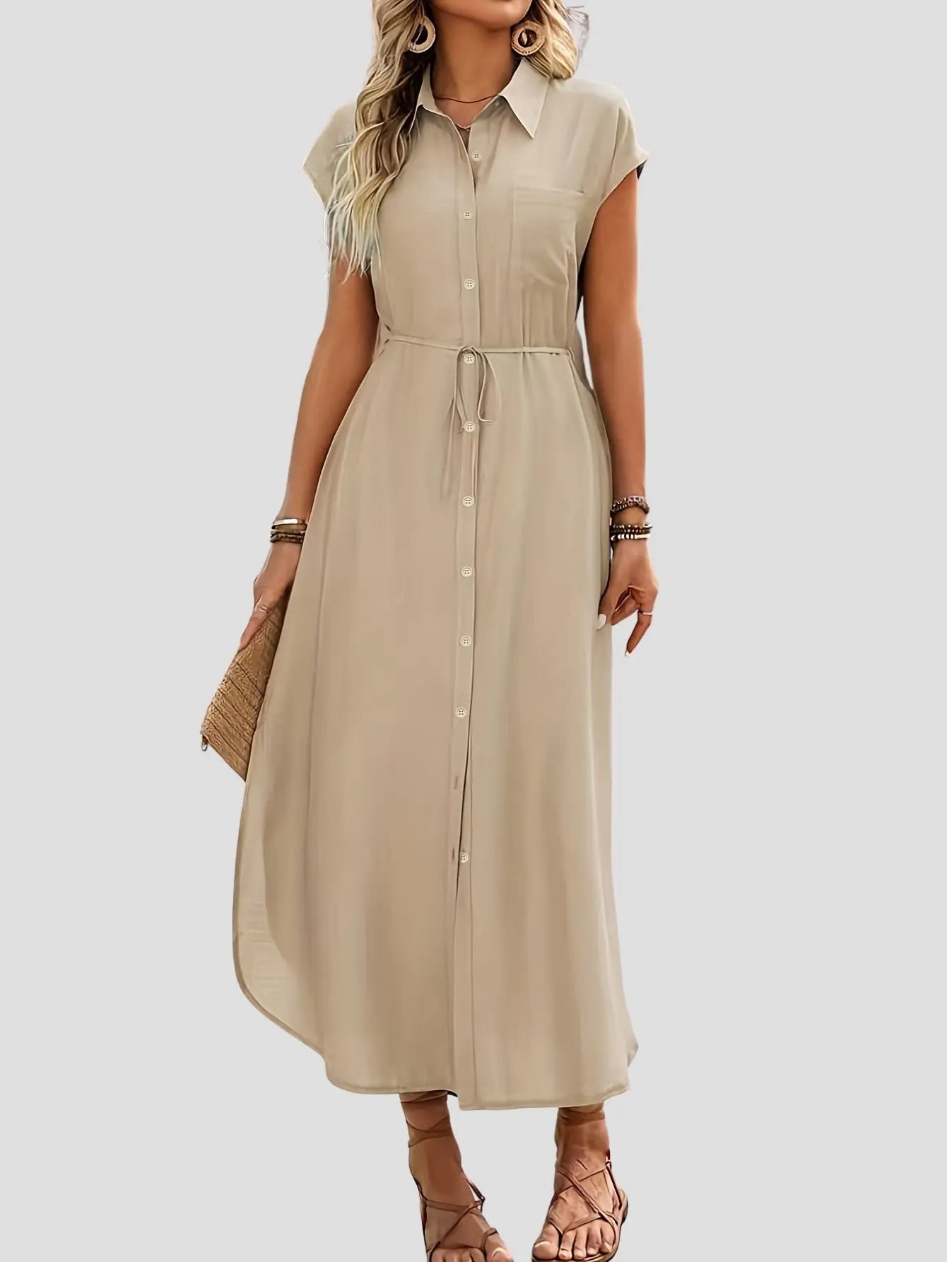 Elegant Button down Midi Dress Bubiana
