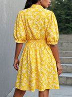 Floral V-Neck Mini Dress Ruffled Hem Bubiana