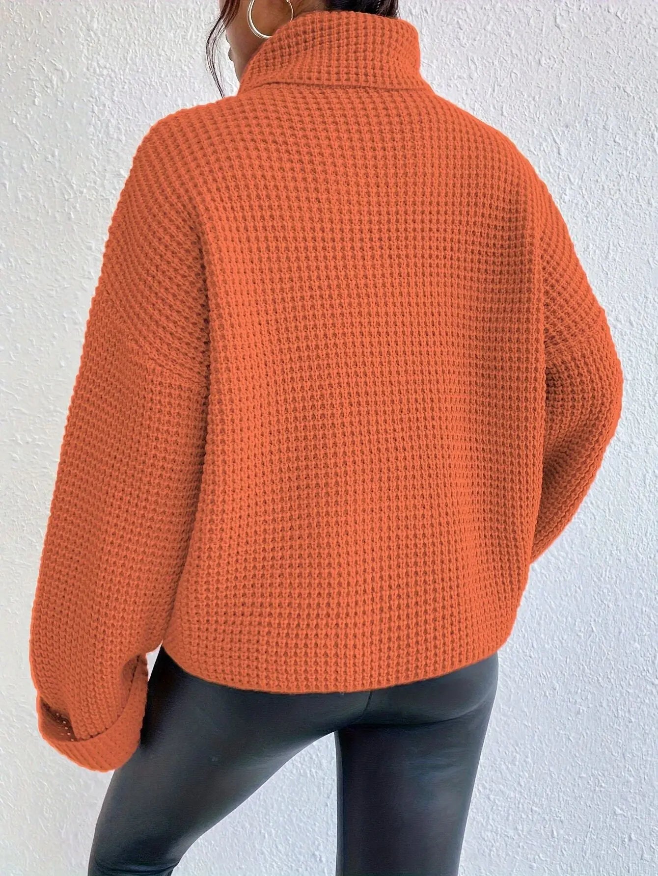 High-Neck Waffle Sweater Relaxed Fit Bubiana