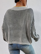 Striped V-Neck Sweater Drop Shoulder Bubiana