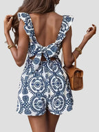 Floral Jumpsuit Ruffle Hem Sleeveless Bubiana