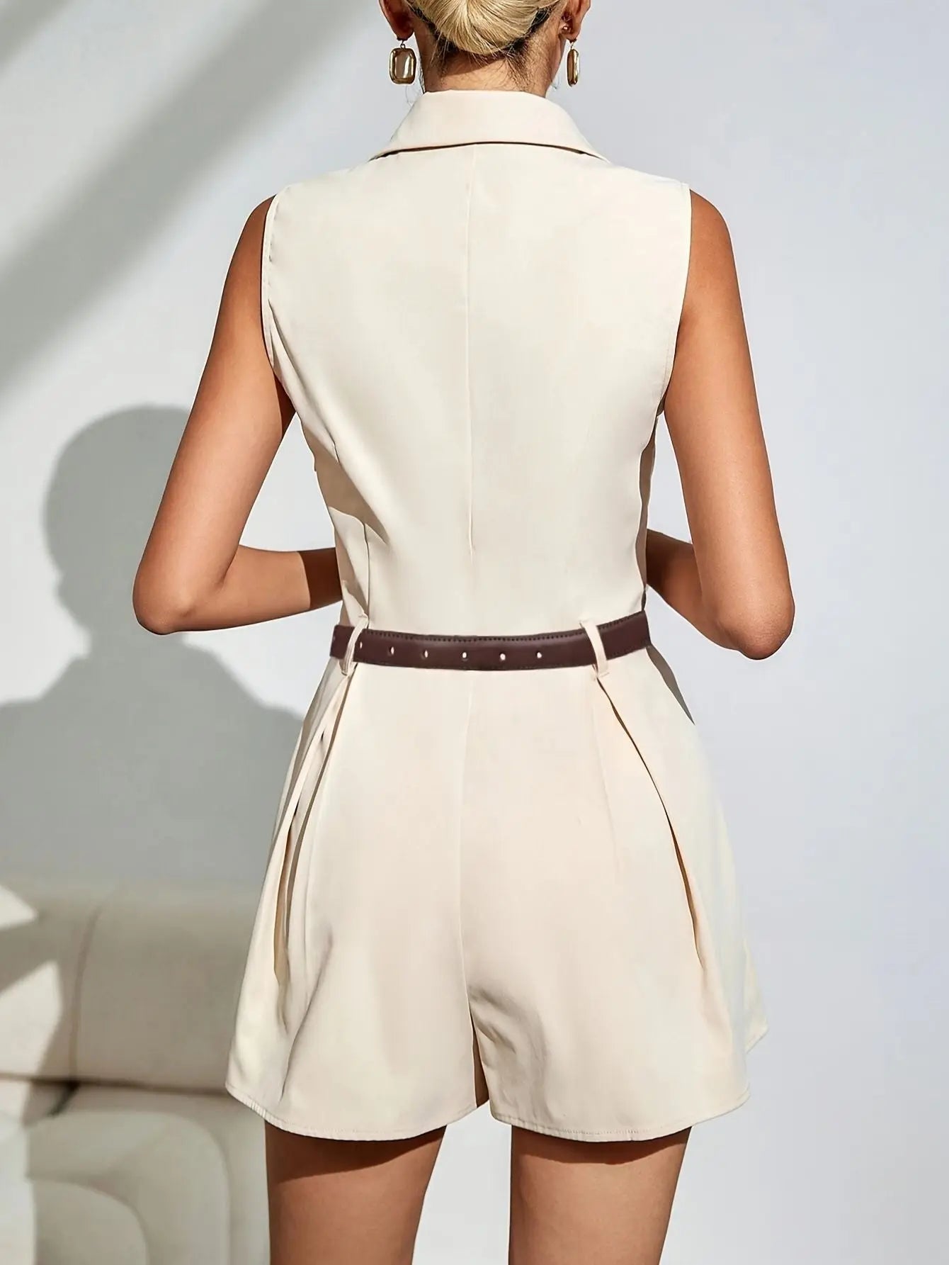 Sleeveless Jumpsuit Lapel Collar Belt Bubiana