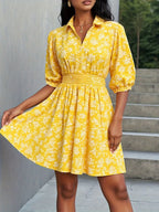 Floral V-Neck Mini Dress Ruffled Hem Bubiana
