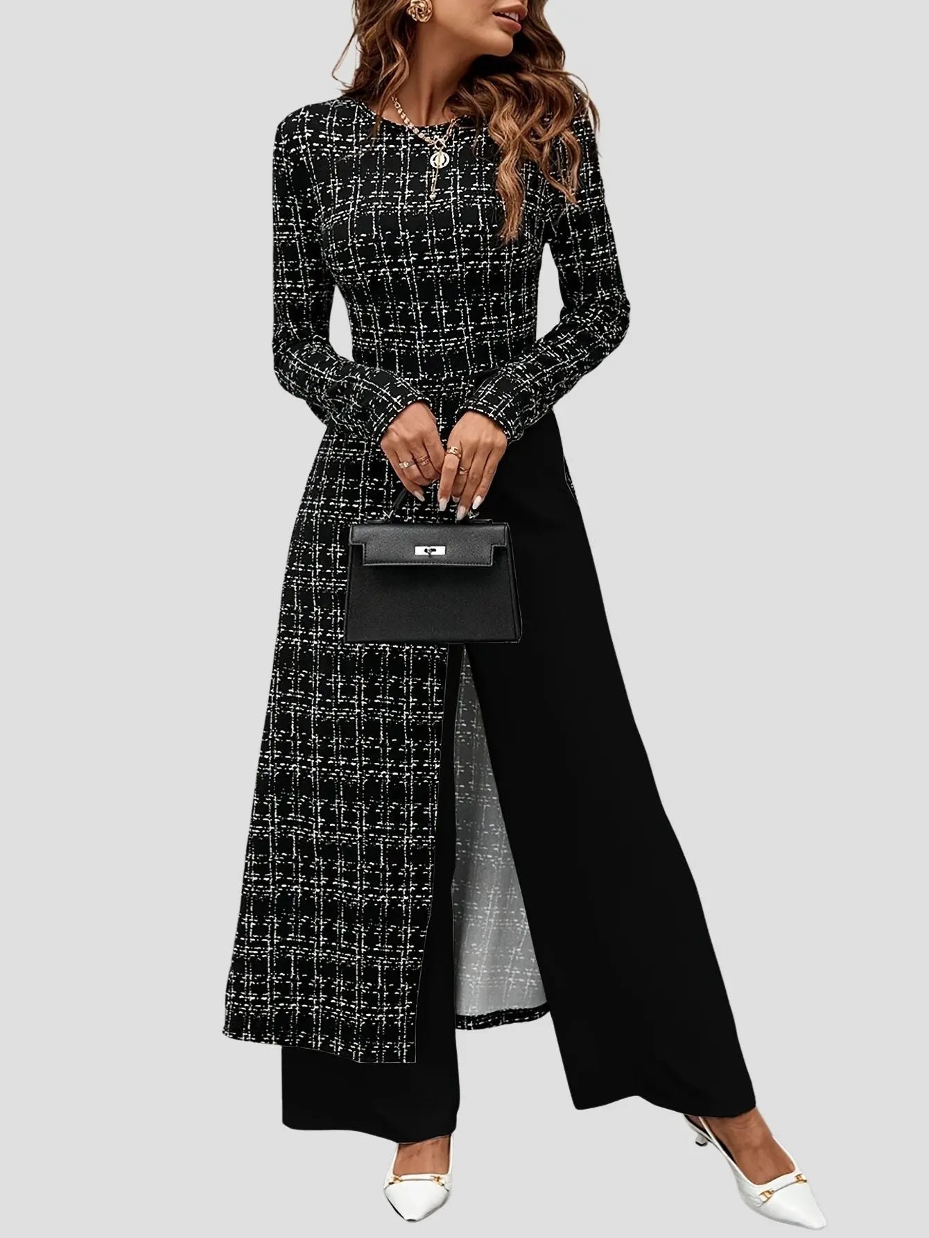 Plaid Jumpsuit Vintage Long Sleeve Bubiana