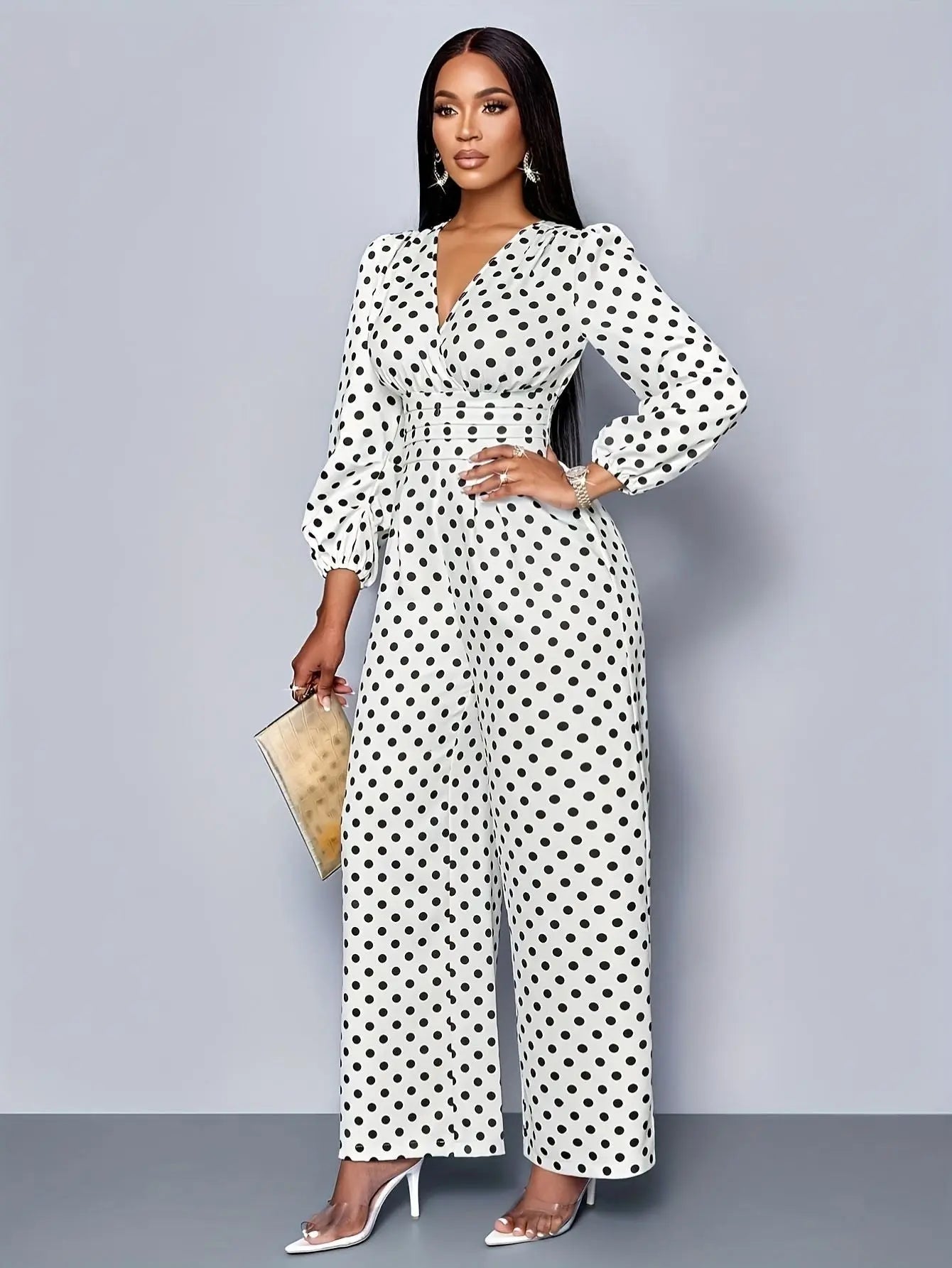 Polka Dot Jumpsuit Wide Leg Bubiana