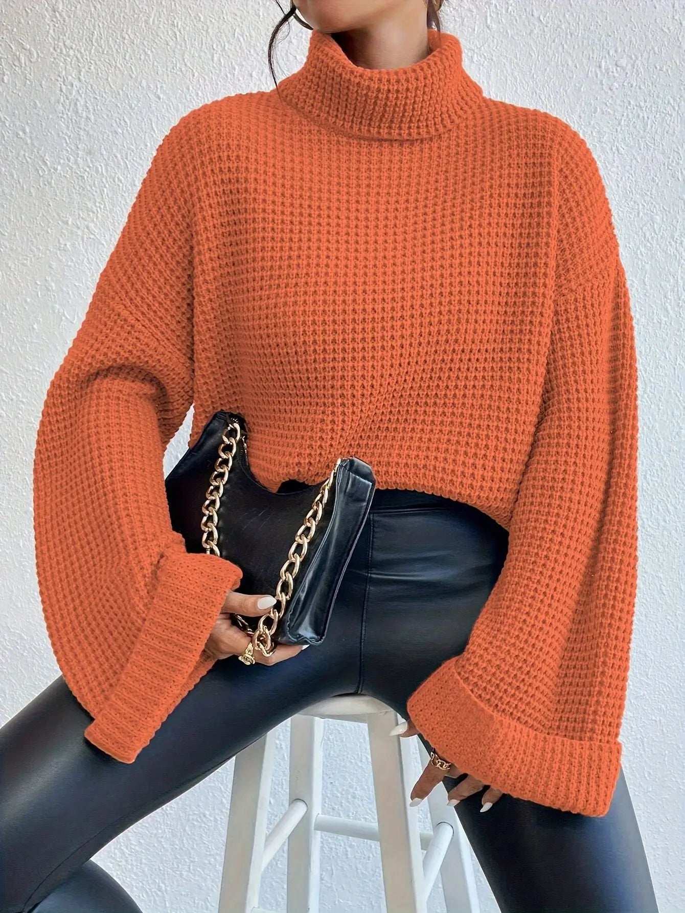 High-Neck Waffle Sweater Relaxed Fit Bubiana