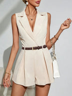 Sleeveless Jumpsuit Lapel Collar Belt Bubiana