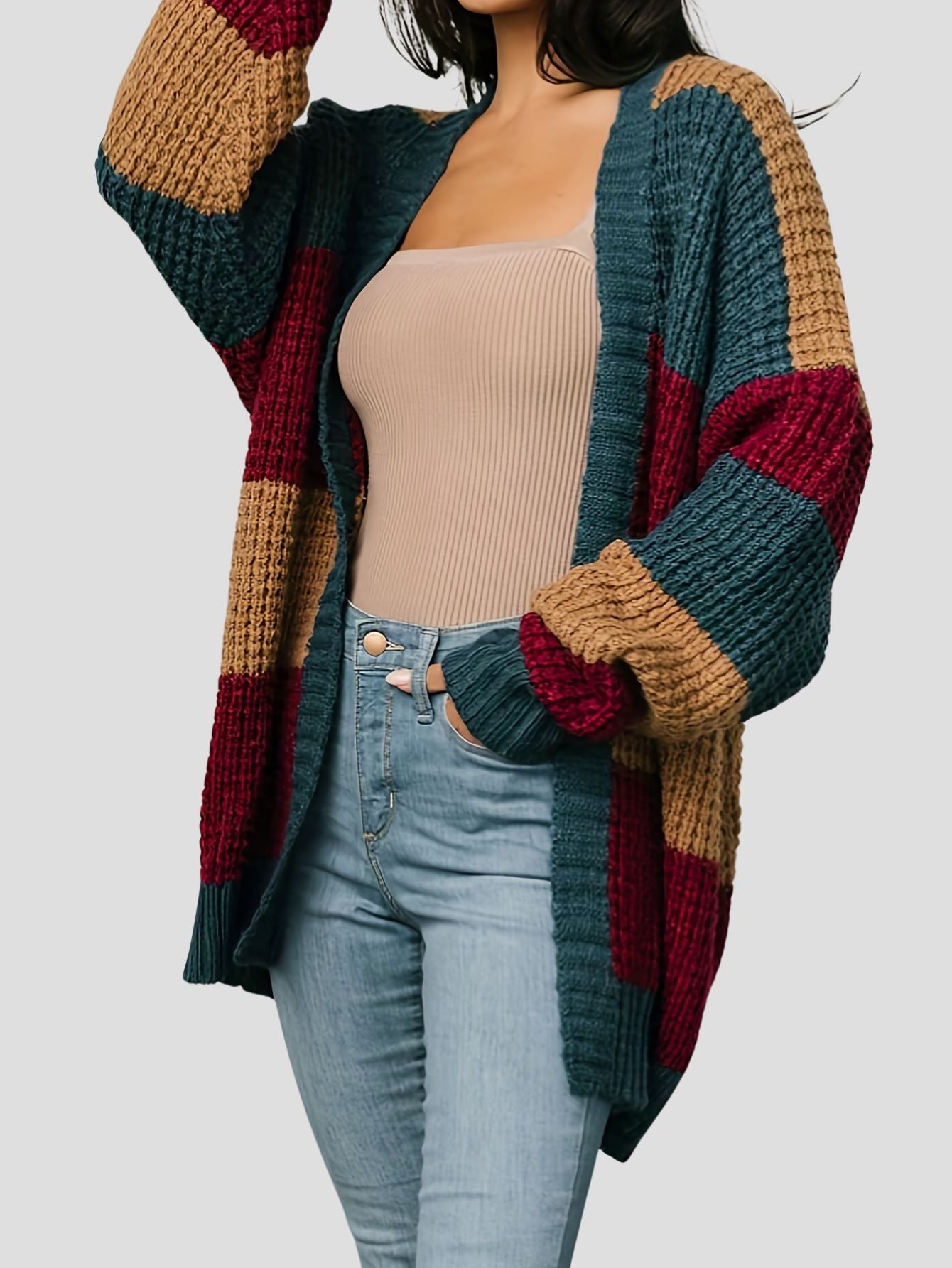 Plus Size Striped Cardigan Bubiana