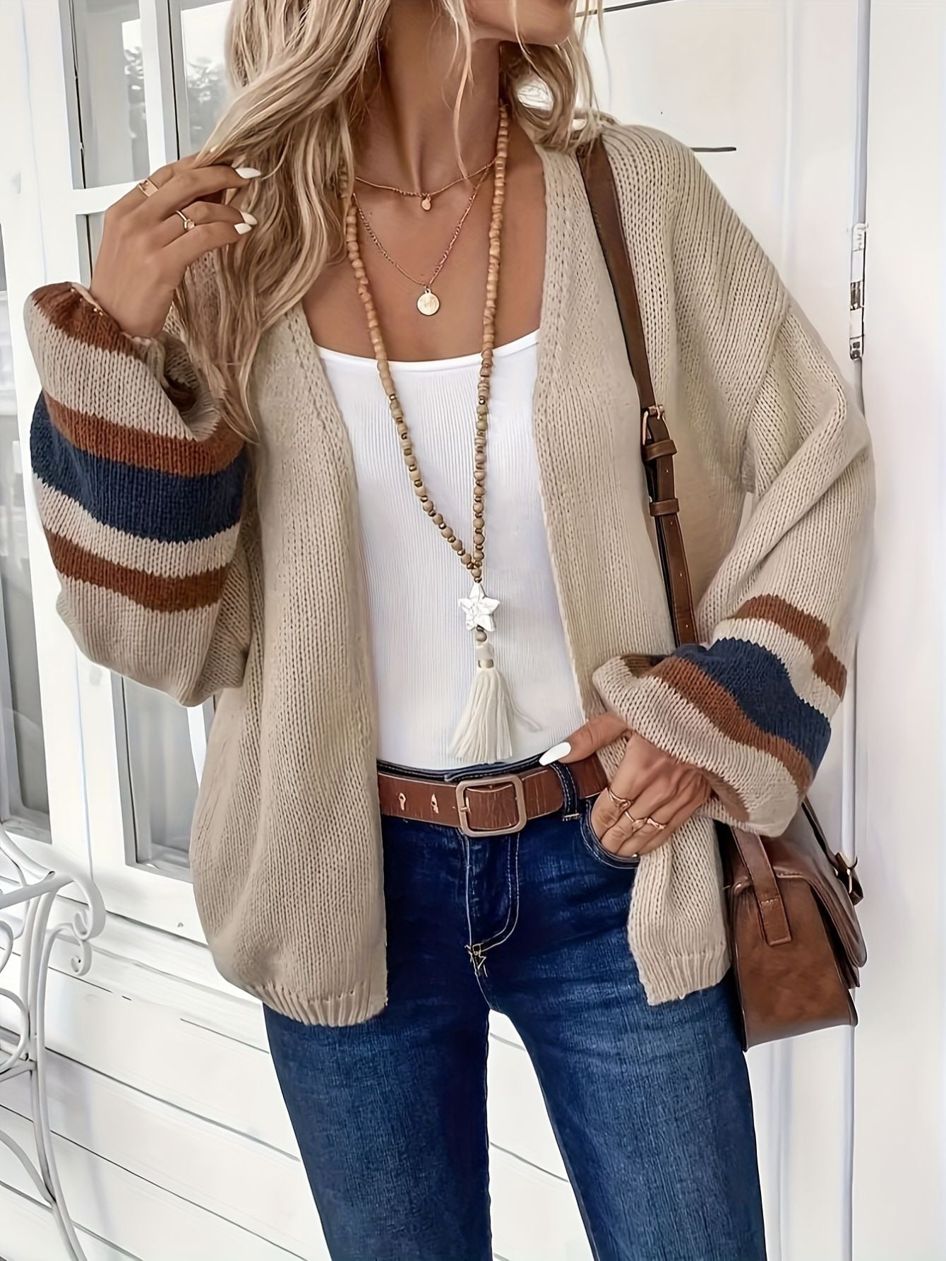 Retro Color-Block Cardigan Open Front Bubiana