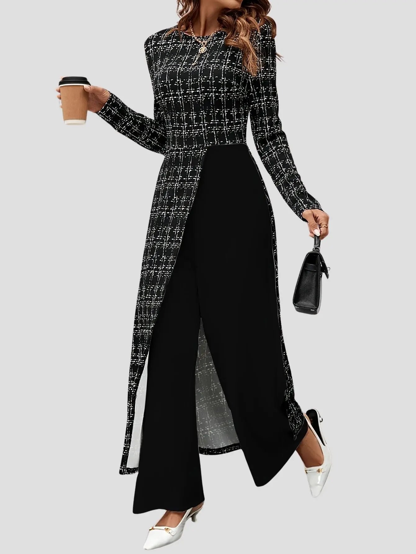 Plaid Jumpsuit Vintage Long Sleeve Bubiana