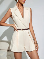 Sleeveless Jumpsuit Lapel Collar Belt Bubiana