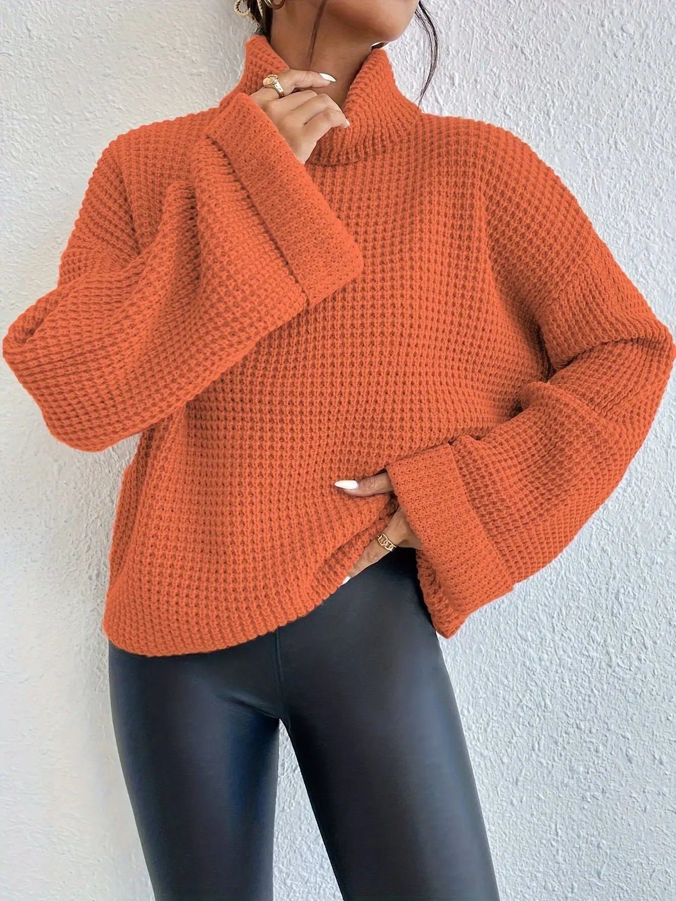 High-Neck Waffle Sweater Relaxed Fit Bubiana