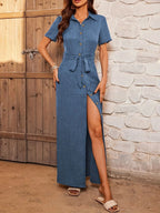 Short Sleeve Maxi Dress with Belt Bubiana