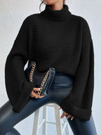 High-Neck Waffle Sweater Relaxed Fit Bubiana