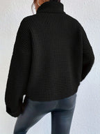 High-Neck Waffle Sweater Relaxed Fit Bubiana